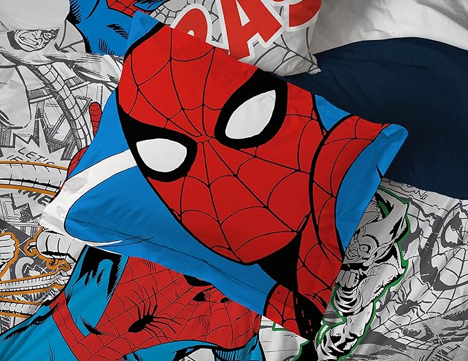 Marvel Spiderman Twin Comforter Set 5 Piece Bedding for Boys, Grey | Bed in a Bag, Comforter Sheets Sham Pillowcase, Official Product, Soft Microfiber, Machine Washable, Easy Care, Boys Gift