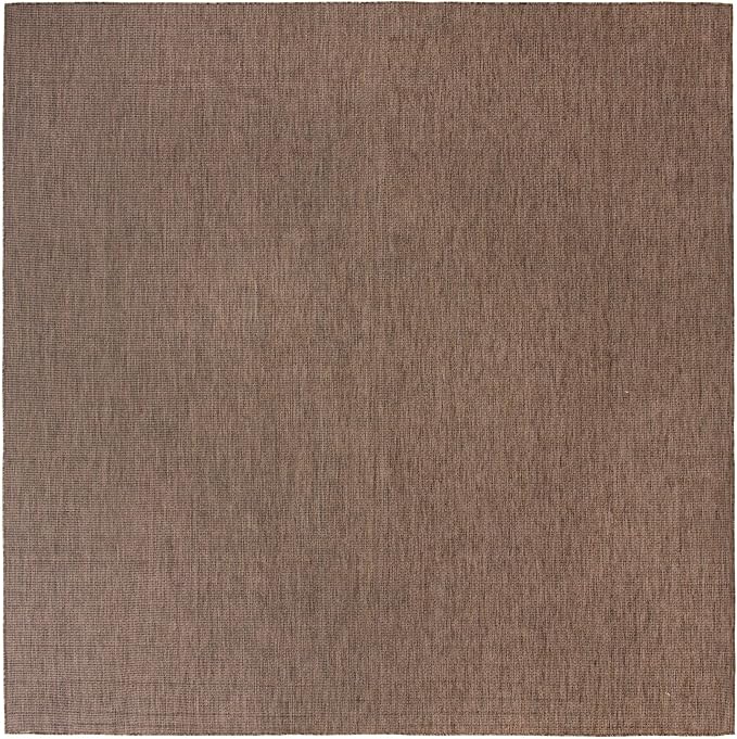 Unique Loom Collection Casual Transitional Solid Heathered Indoor/Outdoor Flatweave Area Rug (13' Square, Light Brown/Ivory)