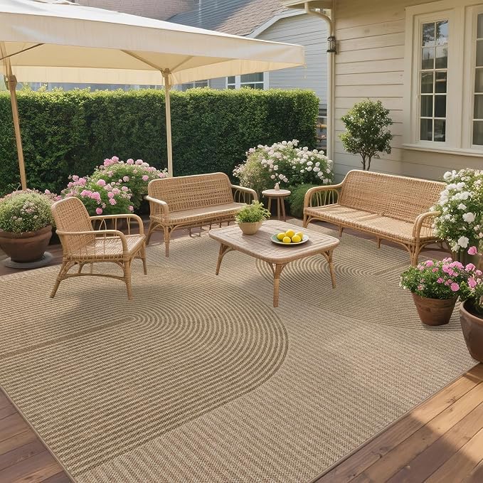 Easy Jute Rug for Pet Homes: 8x10 Outdoor Rug - Geometric Arch Pattern | Washable Design Cuts Your Cleaning Time by 75% and Maintain Shape and Texture after 50 Washes