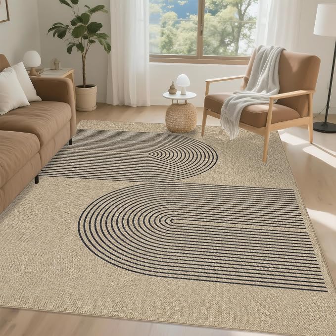 Easy Jute Rug for Pet Homes: 8x10 Outdoor Rug - Black Stripes | Washable Design Cuts Your Cleaning Time by 75% and Maintain Shape and Texture after 50 Washes