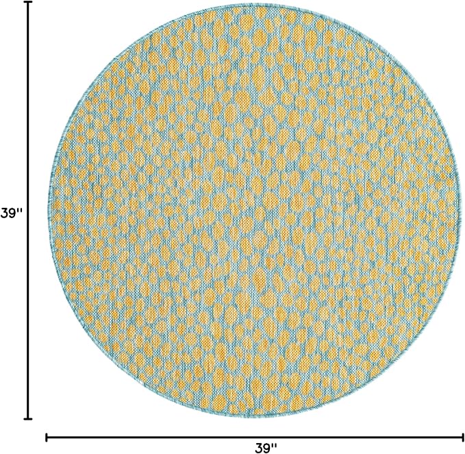 Unique Loom Jill Zarin Jill Zarin Outdoor Collection Area Rug - Cape Town (3' 3" Round, Yellow and Aqua/Light Blue)