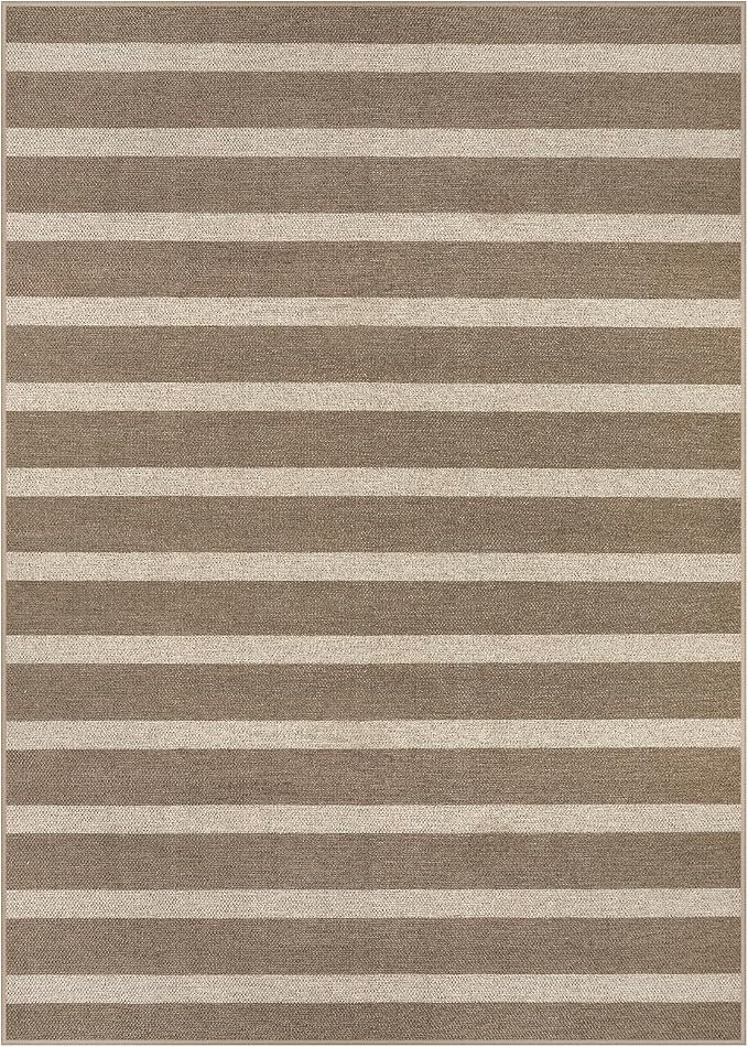 Lahome Striped Easy Jute Outdoor Porch Rug, 5x7 Dining Room Washable Rugs | Patio Area Rug, Modern Farmhouse Neutral Non Slip Stain Resistance Indoor Carpet for Office Deck Classroom Living Room, Khaki