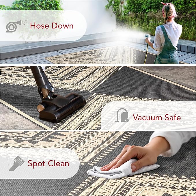 Nuloom Outdoor Performance Collection Landry Charcoal/Ivory, 2' x 3', Soft, High Traffic, Stain Resistant, Easy Clean, Durable Area Rug for Indoor/Outdoor Patio, Deck, Porch, Garden, Courtyard
