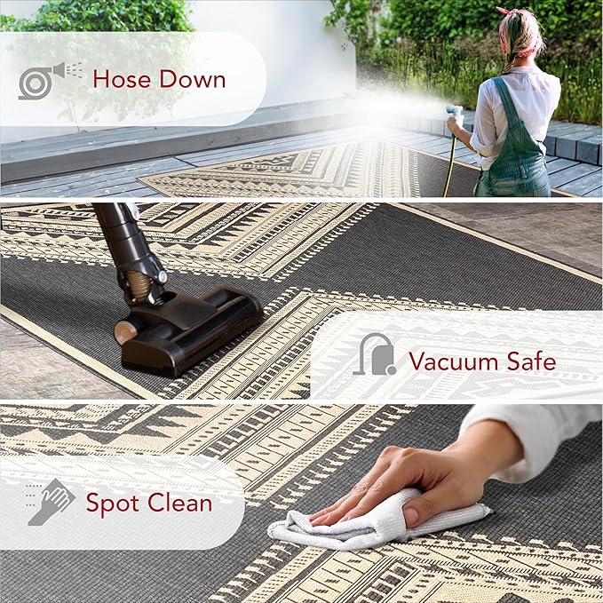 Nuloom Outdoor Performance Collection Landry Charcoal/Ivory, 4' x 6', Soft, High Traffic, Stain Resistant, Easy Clean, Durable Area Rug for Indoor/Outdoor Patio, Deck, Porch, Garden, Courtyard