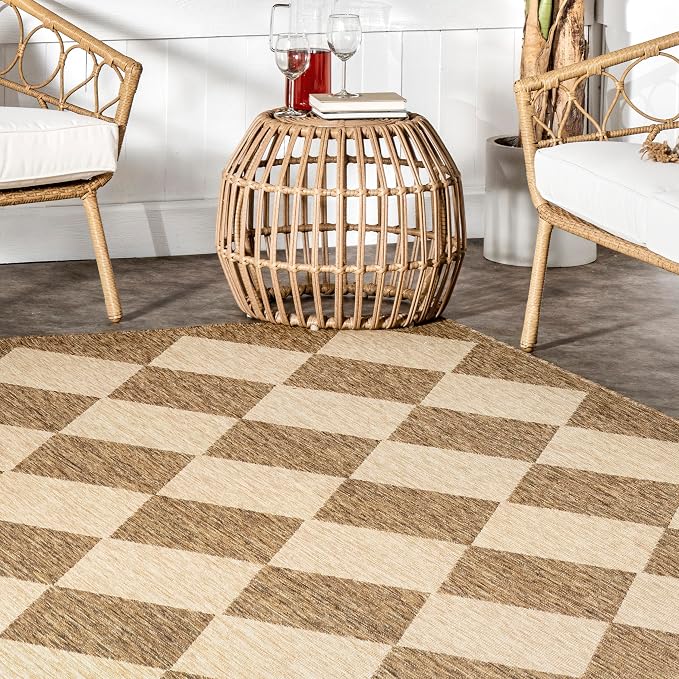 Nuloom Outdoor Performance Collection Sabina Brown/Ivory, 8' Square, Soft and Cozy, High Traffic, Stain Resistant, Easy Clean, Durable Area Rug for Indoor/Outdoor Patio, Deck, Porch, Garden, Courtyard