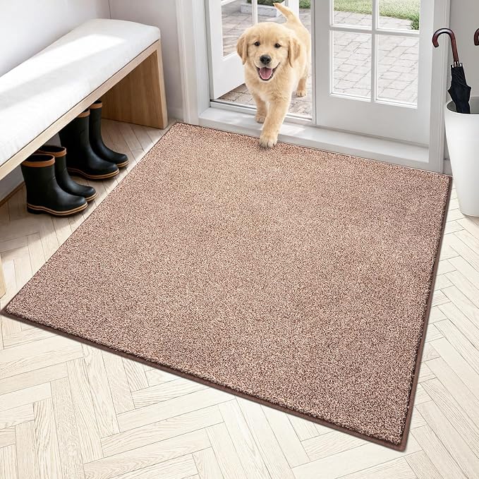 PURRUGS Dirt Trapping Door Mat 48" x 48", Non-Slip Machine Washable Entryway Rug, Dog Doormat, Indoor Front Door Mat, Super Absorbent Entry Rug for Muddy Shoes & Paws, Brown-Light Cream