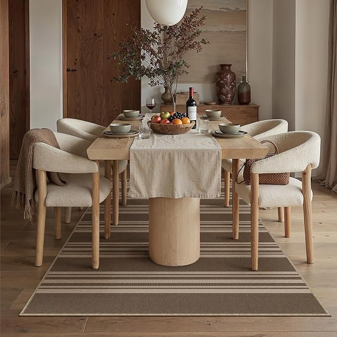 PureCozy Striped Easy Jute Rug 3x5 Brown Entryway Carpet Washable Non Slip Office Door Mat Farmhouse Neutral Non Shedding Small Indoor Outdoor Rug for Bathroom Kitchen Bedroom Living Room