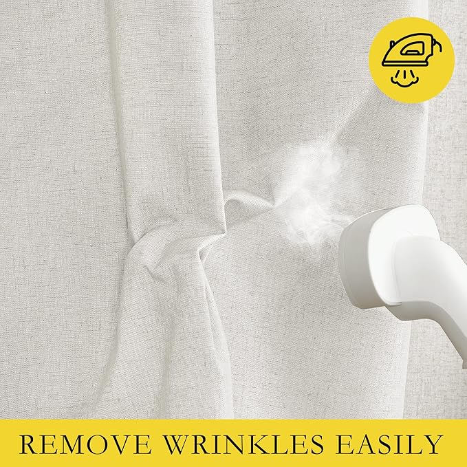 NICETOWN 100% Absolutely Blackout Linen Curtains with Thermal Insulated White Liner, Ivory, W62, 2 Pieces, Noise Reducing Textured Linen Look Curtains for Windows 90 inch Length for Classroom