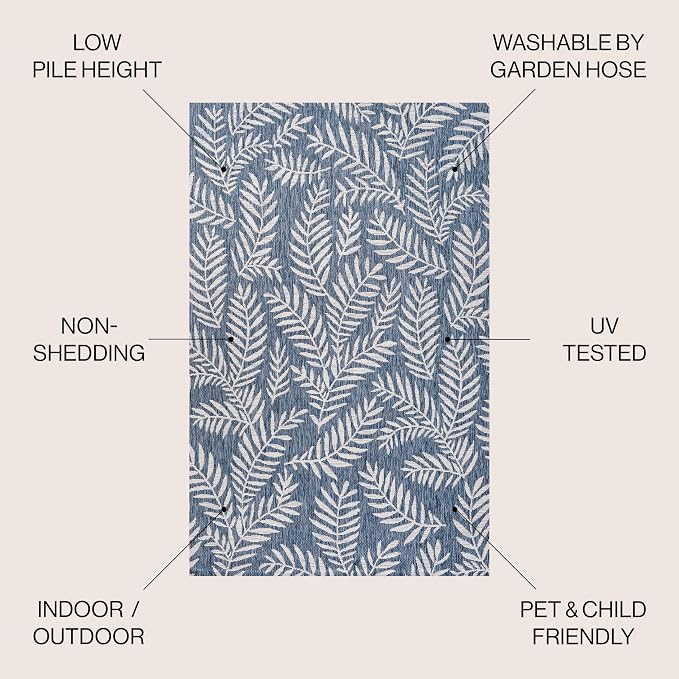 JONATHAN Y Palm Frond Indoor Outdoor Square Area Rug 3X3 Navy/Ivory, Nevis for Backyard, Patio, Porch, Easy-Cleaning, High Traffic, Pet-Friendly, Non-Shedding (SMB119B-3SQ)