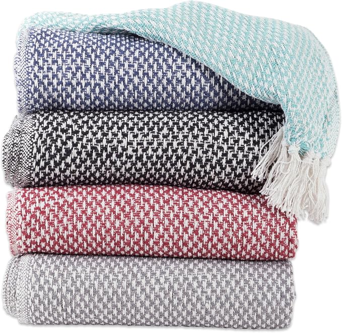 DII Woven Throw Collection 100% Cotton, Basketweave, 50x60, Aqua