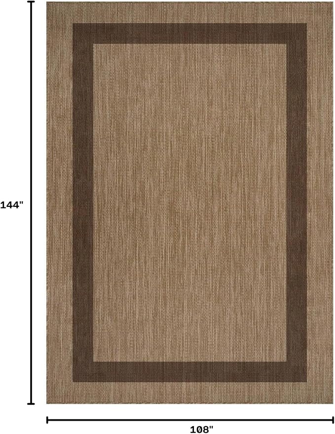 CAMILSON Outdoor Rug 9x12 - Large Modern Outside Rugs for Patios Porches Waterproof Durable Washable Non-Shedding, Easy-to-Clean Indoor Outdoor Area Carpet (9 x 12, Bordered - Jute)