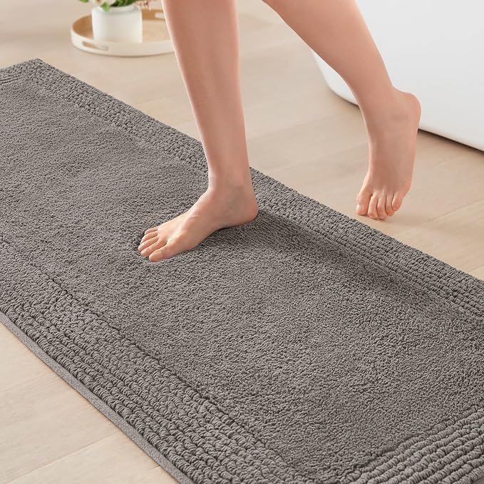 Madison Park Splendor Reversible 100% Cotton Bath Runner 24 x 72, Charcoal | Tufted Bathroom Rug, 3000 GSM, Hotel Quality, Luxurious Plush, Medium Pile, Absorbent, Quick Dry, OEKO-TEX, Shower Room Décor