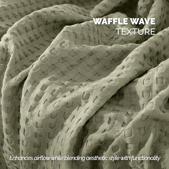 Elegant Comfort Premium 100% Cotton Waffle Blanket - Lightweight Breathable Waffle Weave Bed Blanket - Soft and Warm All Season Blanket for Couch, Sofa and Bed, King Size 90x108 Inches, Sage