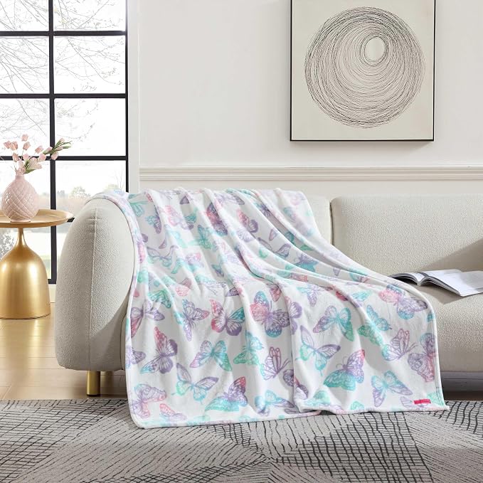 Betsey Johnson - Blanket, Buttery-Soft Throw Blanket for Couch or Bed, Boldly Plush & Oversized Bedding (Butterfly Rainbow Purple, 50" x 70")