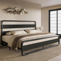 SHA CERLIN King Size Metal Bed Frame with Wooden Headboard and Footboard, Heavy Duty Platform Bed Frame with 10" Under-Bed Storage, Noise-Free, No Box Spring Needed, Black