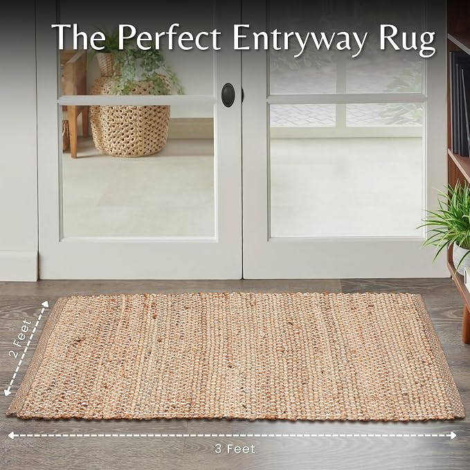 Hausattire Jute Woven Rug 2'x3' - Natural, Hand Braided Boho Entry Area Rugs for Kitchen, Living Room | Small Farmhouse Indoor Outdoor Decorative Mat for Patio, Entryway Front Door Mats - 24x36 Inches