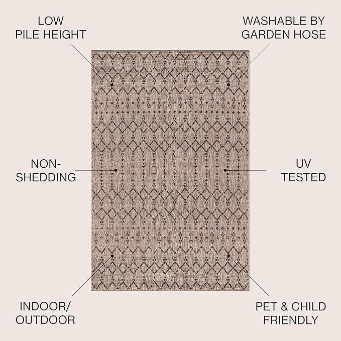 JONATHAN Y Moroccan Geometric Indoor Outdoor Round Area Rug 6 Ft Natural/Black, Ourika Textured Weave for Backyard, Patio, Porch, Easy-Cleaning, High Traffic Pet-Friendly, Non-Shedding SMB108D-6R