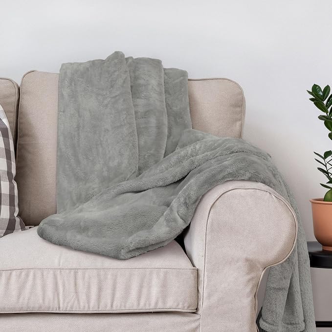 DEZ FURNISHINGS Ultra Soft Plush Fleece Throw Blanket, Double Sided Cozy Thick Warm Blanket for Sofa & Bed, King (108" x 90"), Light Gray