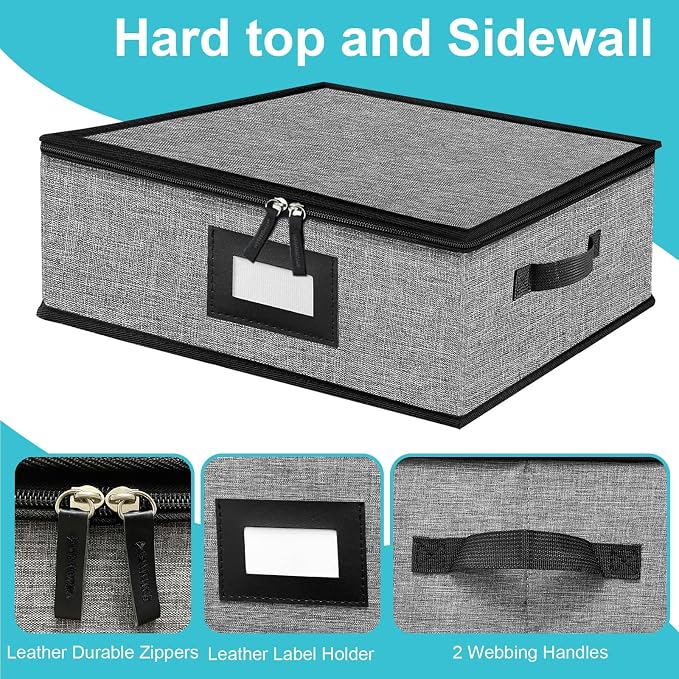 Quilted Platter Storage Case 2PACK-Fine China Storage Containers Hard Shell for Organizing,Stackable Plate Storage Containers with 8 Felt Dividers,dinnerware Storage,Moving Box,Moving Supplies | Stackable Plate Storage Containers with Hard Shell and 4 ...