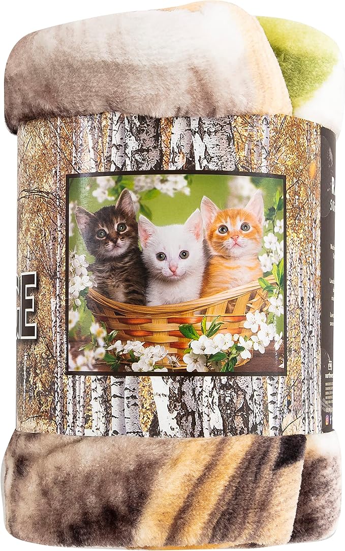 Northwest Wild Heritage Raschel Throw Blanket, 50" x 60", Basket of Kittens