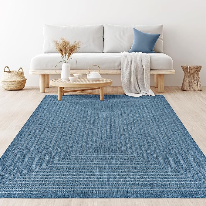 Adiva Rugs Outdoor Indoor Area Rug, Weather Resistant, Easy to Clean, Stain Resistant Floor Mat for Dining Room, Backyard, Deck, Patio (Azure Denim Blue, 2'6" x 7')