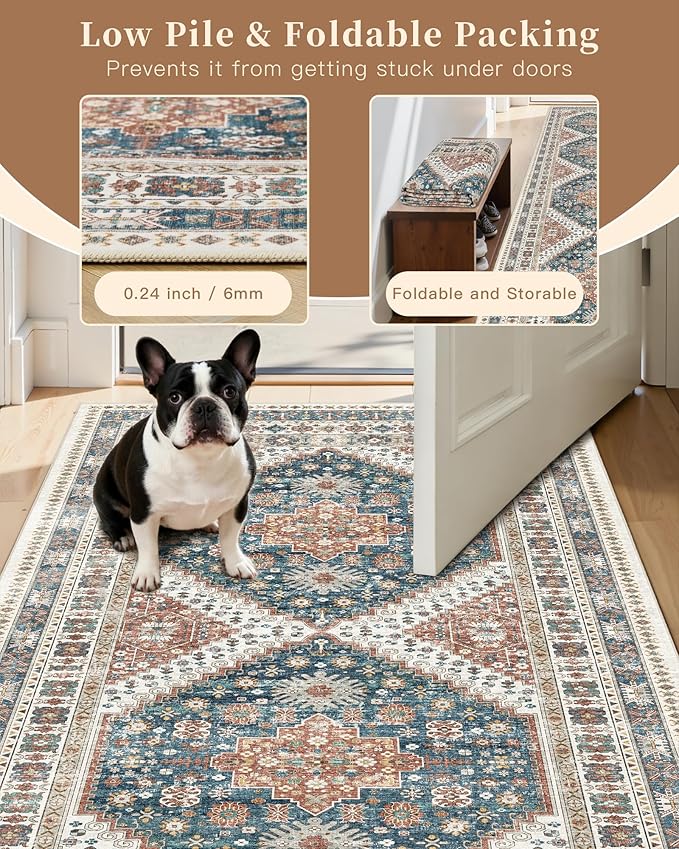 Madane Hallway Runner Rug 2'6''x12' Kitchen Runner, Non Slip Vintage Runners for Hallways Washable Kitchen Rugs Soft Low Pile 2.5x12 ft Rug Runner for Laundry Room, Entryway and Bedroom, Navy Blue