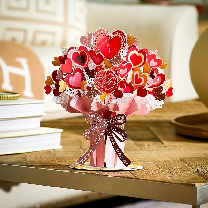 Paper Love HugePop Flower Bouquet Pop Up Cards 2 Pack - Includes 1 Heart Bouquet and 1 Exotica Flower Bouquet, Gift For Mothers Day, Birthday, Valentines Day, All Occasions - Jumbo 10" x 14" Card