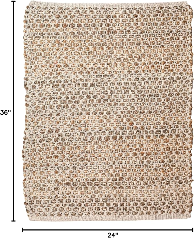 THE BEER VALLEY Jute Cotton Kitchen Rug 2x3 Feet - Natural | Small Neutral Area Door mat for Entryway, Easy Clean Outdoor Indoor Boho Entry Rugs