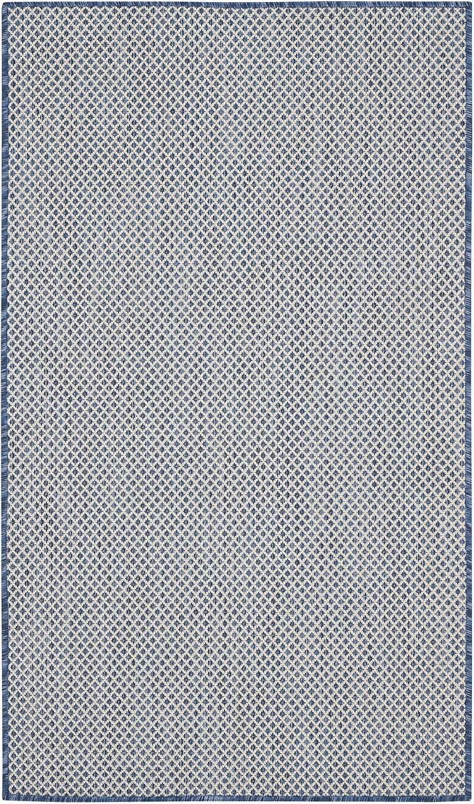 Nourison Home Courtyard Ivory Blue 3' x 5' Area Rug - Easy Clean, Non Shedding, Bed Room, Living Room, Dining Room, Kitchen (3' x 5')