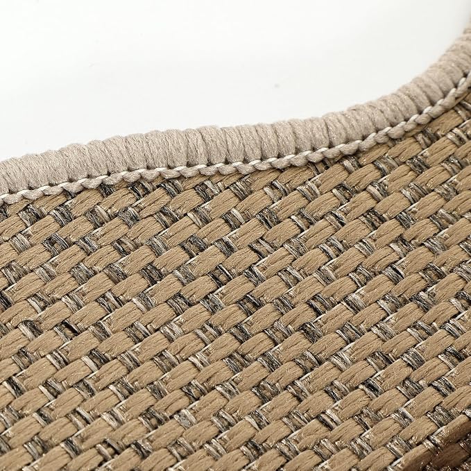 Tribesigns Scalloped Easy Jute 2x6 Kitchen Runner Rugs Non Skid Washable, Tan/Striped Low Pile Runners for Hallways, Farmhouse Indoor Outdoor Carpet for Laundry Porch Entryway