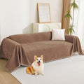 MYSKY HOME Couch Covers for 2 Cushion Couch Sectional Sofa, L Shape Sofa Protector Camel Chenille Couch Cover, Sofa Covers Washable Blanket with Tassel Pet Couch Cushion Cover, 71"X102"