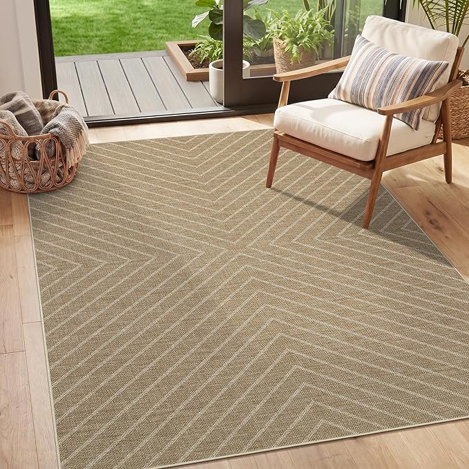 Garvee Easy Jute 3x5 Outdoor Rug, Washable Non-Slip Geometric Striped Rugs for Entryway, Indoor Outdoor Farmhouse Rug Modern Carpet Door Mat Area Rug for Patio Bedroom Living Room Kitchen Porch 3'x5'