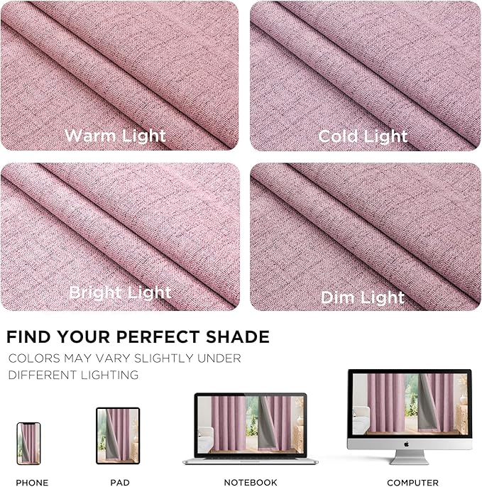 Joydeco Blackout Curtains for Bedroom - 100% Light Blocking 2 Panels Set Pink Drapes 66" W x 108" L, Thermal Insulated Room Darkening Curtains, Linen Textured for Living Room, Rod Pocket & Back Tabs