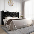 Allewie King Size Bed Frame with Storage Headboard & Charging Station | Diamond Tufted Design & Gold Trim, Velvet Upholstered Platform Bed, No Box Spring Needed, Easy Assembly, Noise-Free, Black
