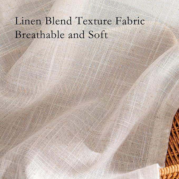 MYSKY HOME Linen Natural Farmhouse Kitchen Curtains 54 inches Long, Boho Curtain Panels Country Style Semi Sheer Window Panels for Home Decor, Light Filtering Privacy Drapes, 50" Wide, Pack-2