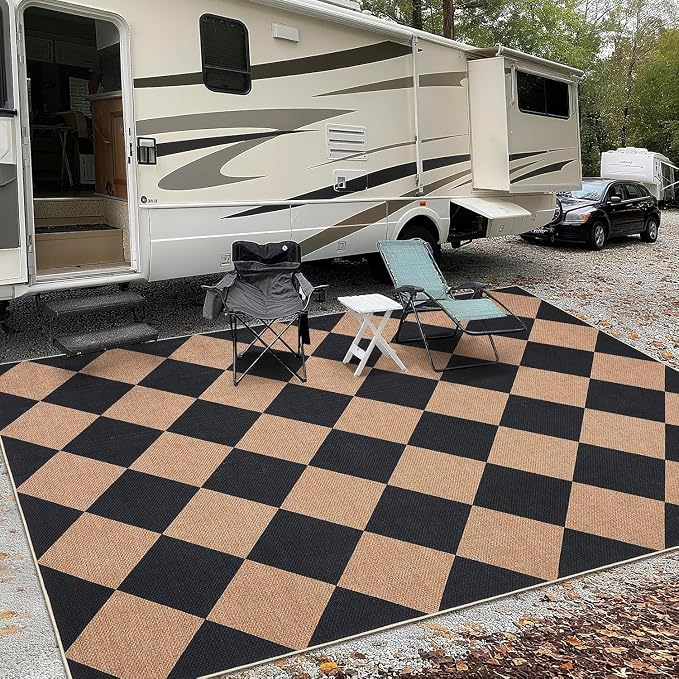 COZYLOOM Washable Rug 6x9 Outdoor Patio Rug Modern Diamond Pattern Easy Jute Rugs with Non Slip Backing, Stain Resistant Contemporary Foldable Mats for Bedroom Dining Room RV, Brown