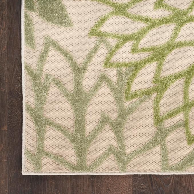 Nourison Home Aloha Indoor/Outdoor Ivory Green 2' x 6' Area Rug, Easy Cleaning, Non-Shedding, Bed Room, Living Room, Dining Room, Backyard, Patio, Deck (2x6)