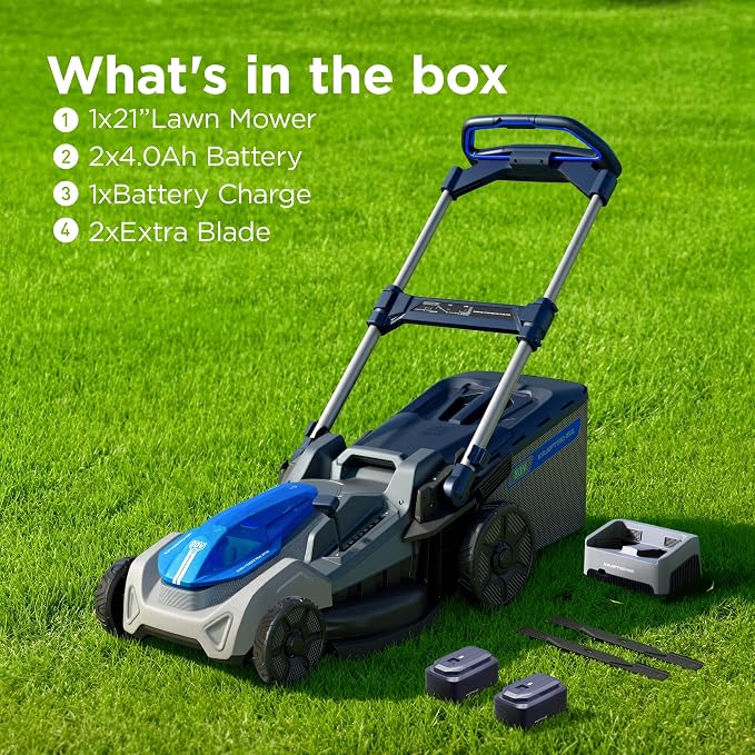 21" Cordless Lawn Mower, 80V Self-Propelled Mower with 2×4.0Ah Battery & Charger, Ultra-Quiet Motor for Medium-to-Large Yards, Lawn Care, Backyard Maintenance