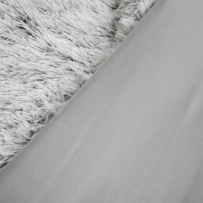 Lush Decor Emma Cozy Soft Fluffy Two Tone Faux Fur Comforter Set, King, Gray - College Dorm Shaggy Plush Warm 3 Piece Bedding Set