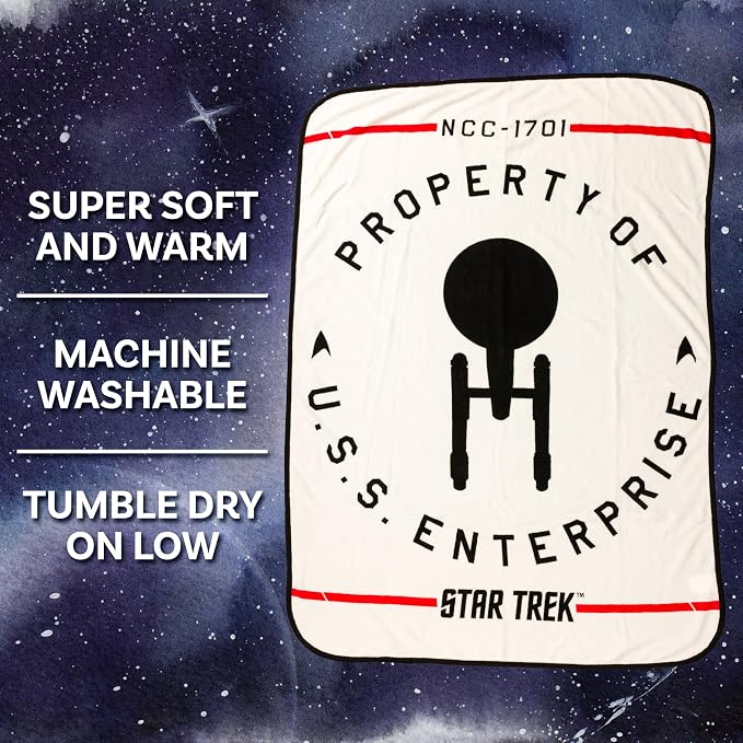 Silver Buffalo Star Trek NCC-1701, Fleece Throw Blanket, 45x60in | Property of the USS Enterprise, Soft and Cozy, 180 GSM