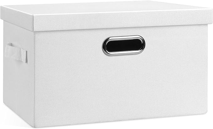 Graciadeco Medium 15" 21 Quart Collapsible Stackable Storage Bins with Lids, 1 Pack White Foldable Fabric Closet Storage Boxes with Lids, 4 Handles Heavy-duty Linen Cube Baskets for Bedroom | 21 Quart 1 Pack White Collapsible Stackable Linen Fabric 4 H...