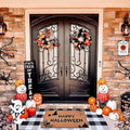 Halloween Decor Doormat Combo Set, 100% Coco Coir Welcome Mat + 3' x 5' Black and White Plaid Rug - Halloween Fall Front Porch Entryway Decor Floor Mat, Indoor Outdoor Autumn Mats Happy Halloween