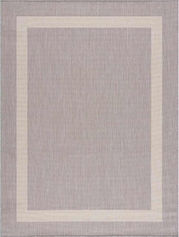 CAMILSON Outdoor Rug 5x7,Modern Outside Rugs for Patios Porches Waterproof Durable Washable Non-Shedding, Easy-to-Clean Indoor Outdoor Area Carpet (5 x 7, Bordered - Gray/White)