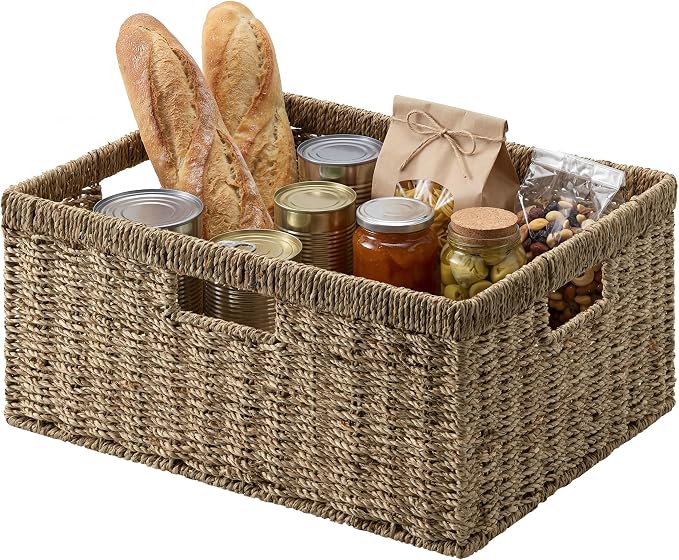 StorageWorks Extra Large Wicker Basket,Seagrass Storage Basket,1-Pack | Seagrass Baskets with Handles,Wicker Baskets for Organizing,Wicker Storage Baskets for Shelves,Woven Basket for Storage