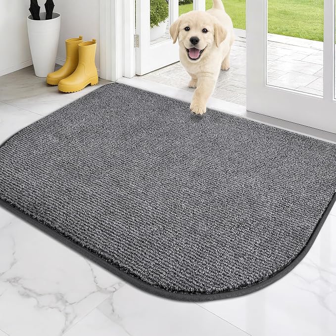 PURRUGS Dirt Trapping Door Mat Half Round 32" x 47", Non-Slip Machine Washable Entry Rug, Entrance Mat, Indoor Front Door Mat, Super Absorbent Entryway Rug for Muddy Shoes & Paws, Heathered Grey