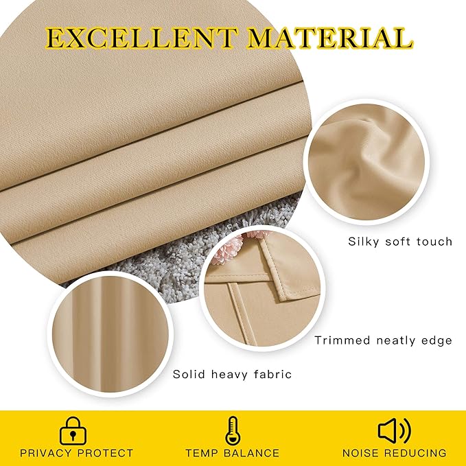 NICETOWN 80 inch Curtains Privacy for Doorway - Thermal Insulated Grommet Window Treatments Room Darkening Sound Reducing for Bedroom/Home Office, Biscotti Beige, Set of 2, W40 x L80