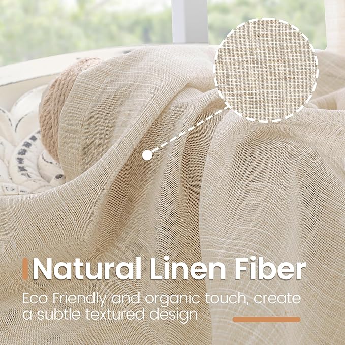 BGment Natutal Linen Cafe Curtains 30 Inch Length, Farmhouse Kitchen Window Drapes Semi Sheer with Rod Pocket Lightweight Textured for Bathroom Over Sink Decor, 2 Panels Set, 30 Inch Wide