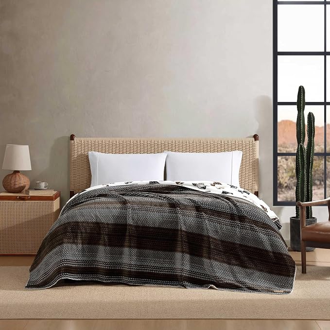 Wrangler - King Size Blanket, Soft & Reversible Bedding for Bed or Couch, Throw Blanket for Year Round Comfort, Oversized Bedding (Nash Stripe Brown)