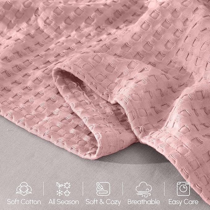 Elegant Comfort Premium 100% Cotton Waffle Blanket - Lightweight Breathable Waffle Weave Bed Blanket - Soft and Warm All Season Blanket for Couch, Sofa and Bed, King Size 90x108 Inches, Dusty Rose