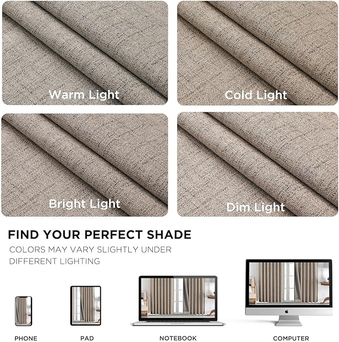Joydeco Blackout Curtains for Bedroom - 100% Light Blocking 2 Panels Set Linen Drapes 37" W x 108" L, Thermal Insulated Room Darkening Curtains, Linen Textured for Living Room, Rod Pocket & Back Tabs
